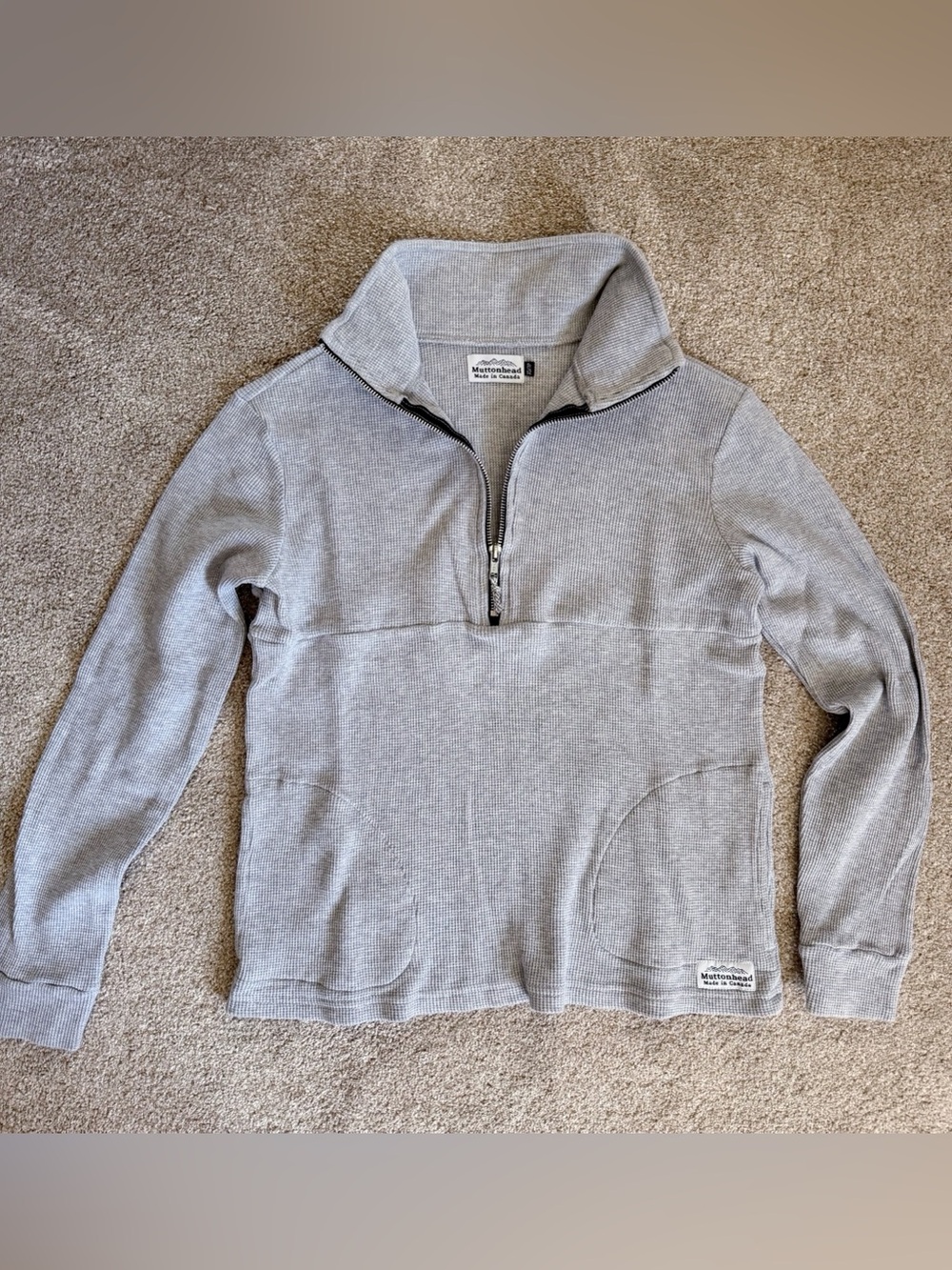 Muttonhead Weekend Thermal 1/4 Zip - Heather Grey Waffle - Extra Small